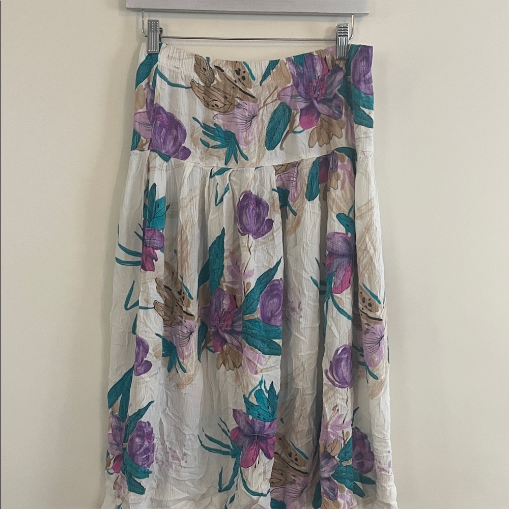 Vintage Le Jupe Floral Rayon Skirt‎ Lilly Feminine Romantic Artsy Purple L